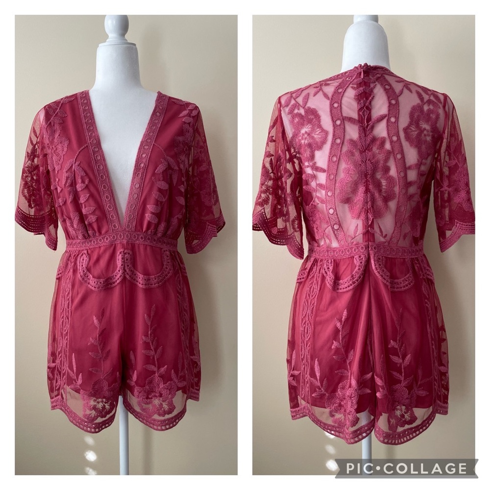 Wild Honey - Burgundy Lace Romper